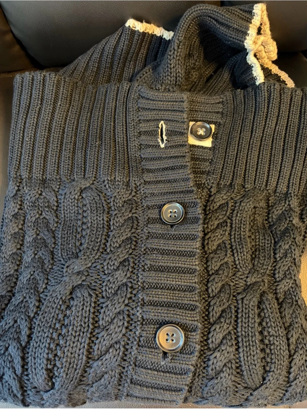 Banana Republic Black Cable Knit Button-Front Cardigan with Cream Trim
